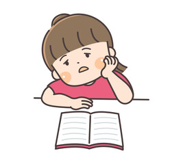 ぼんやりして集中できない女の子のイラスト