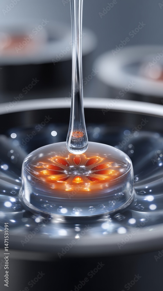 Poster futuristic abstract rendering of water being absorbed into advanced nanotechnology structure