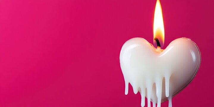 wax heart candle with melting wax around burning wick