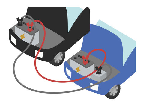車のバッテリー上がりの応急処置、カーバッテリーの充電のイメージイラスト