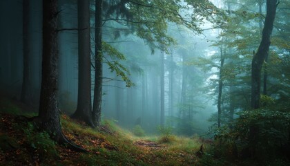 Obraz premium Misty woods create an ethereal and mysterious atmosphere