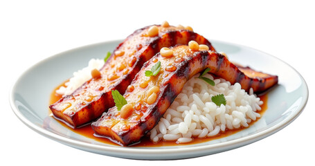 Grilled Eel on Rice, Traditional Japanese Dish, Ideal for Food Ads and Menus on Transparent Background
