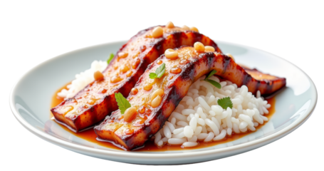 Grilled Eel on Rice, Traditional Japanese Dish, Ideal for Food Ads and Menus on Transparent Background