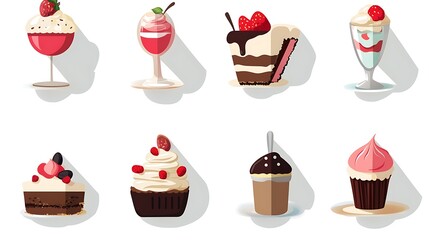 Delicious Strawberry Desserts Icons.