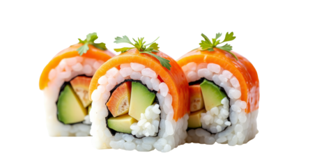 Salmon Sushi Roll on Transparent Background for Sushi Restaurant Menus and Food Blogs
