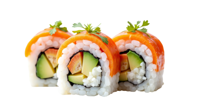 Salmon Sushi Roll on Transparent Background for Sushi Restaurant Menus and Food Blogs