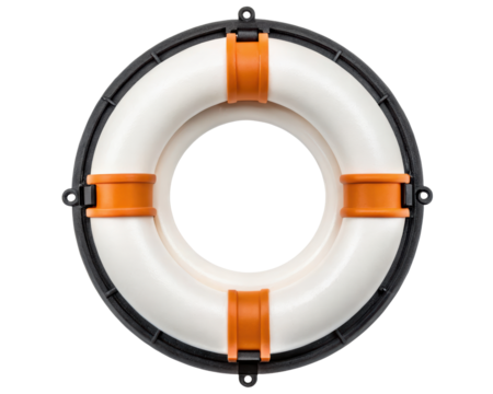 White and orange life buoy on a transparent background