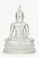 Transparent Crystal Glass Buddha Statue in Meditation Pose on Ornate Base, Spiritual Decor Element for Wellness Spaces and Mindfulness-Themed Commercial Projects