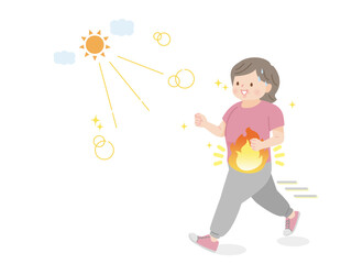 ランニングをする太った中年女性のイラスト素材