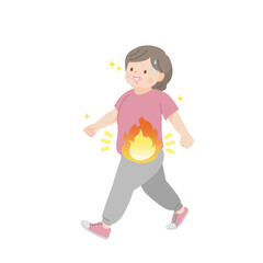 ウォーキングをする太った中年女性のイラスト素材