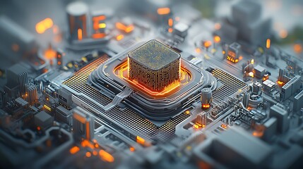 High-tech CPU, circuit board, close-up