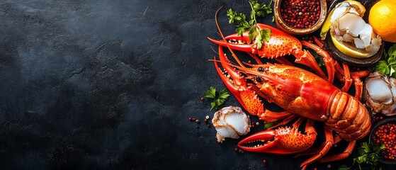 Fresh seafood platter with lobster and shellfish.