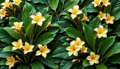 Obraz premium a captivating display of vibrant tropical flowers, specifically plumerias, arranged in a grid pattern