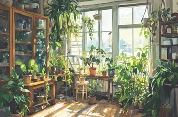 Fototapeta premium Small greenhouse-style home with indoor plants