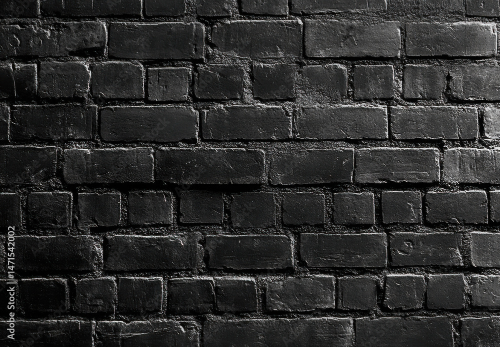 Fototapete A seamless texture of a dark, black brick wall, ideal for backgrounds or design projects.  The image showcases the detailed pattern and shadow play of the bricks. : Generative AI