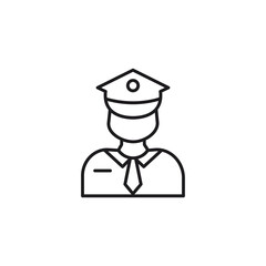 Policeman icon, security guard in uniform line art