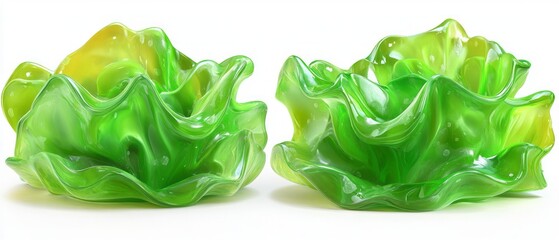 Pair of vibrant green and yellow decorative bowls