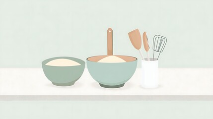 Baking ingredients  tools on table.