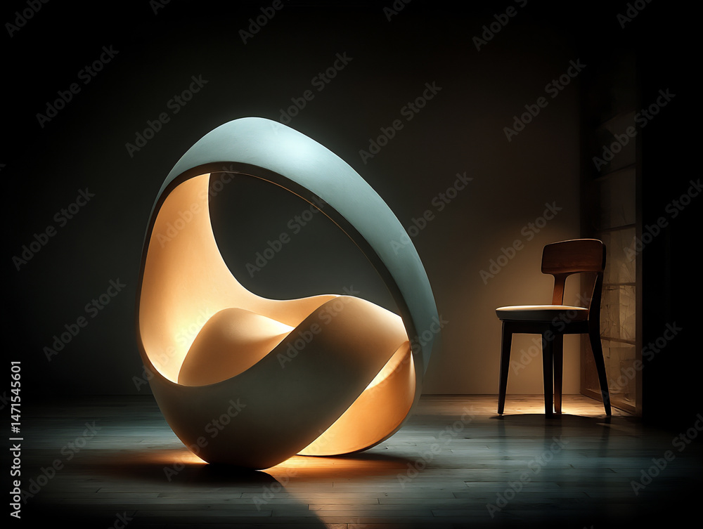 Fototapete an abstract 3d rendering of a curved white form illuminated by a single dramatic light source, creat