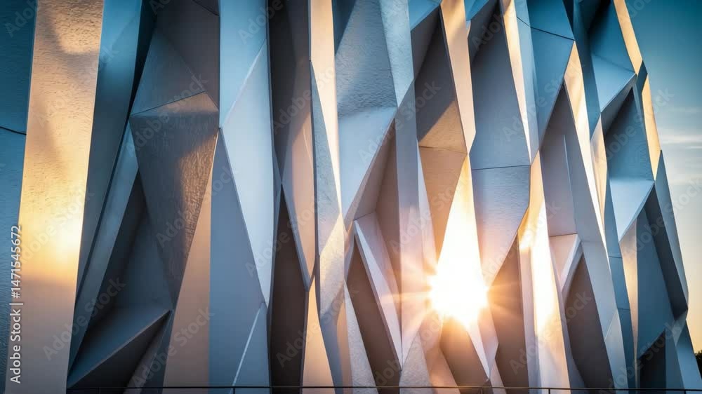 Poster abstract architectural background with vertical geometric shapes and sun reflection