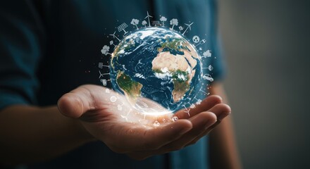 Person holds Earth, sustainability concept