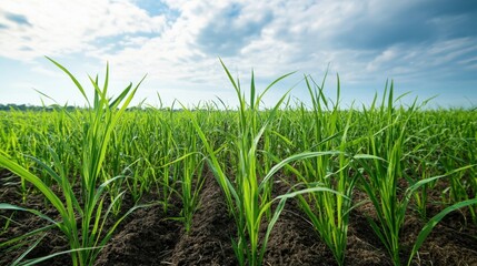 Obraz premium Tall grasslands growing in a regenerative farm, sequestering carbon naturally,