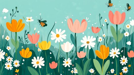 Spring Flowers Meadow Illustration. (1)