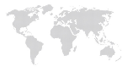 Dotted world map all continents on white background. Earth silhouette for education, websites, business reports.
