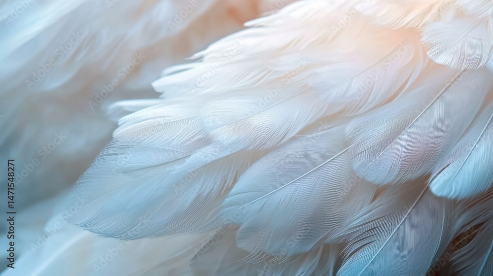 Poster soft white feathers create an abstract backdrop evoking a sense of calm and tranquility in light hue