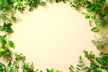 Fototapeta premium Green Leaf Frame on a Pastel Yellow Background