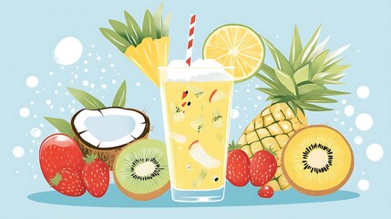 Tropical Fruit Smoothie with Summer Drink.