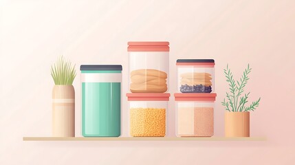 Kitchen pantry storage jars shelf.