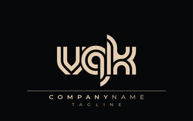 VQK Creative Unique Modern Letter Logo Design. Stylized logo featuring a unique letter design, presenting abstract minimalist aesthetics and modern appeal.