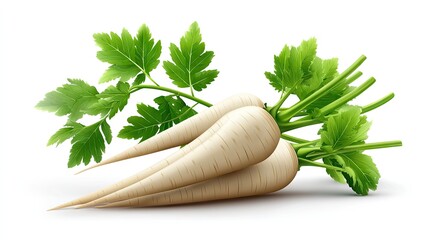 Realistic Parsnips on Plan white Background