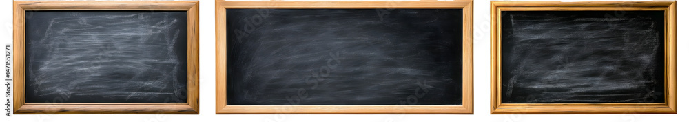 Poster the image of an empty chalkboard, framed in wood and isolated against a transparent background, is s