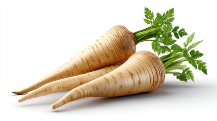 Realistic Parsnips on Plan white Background