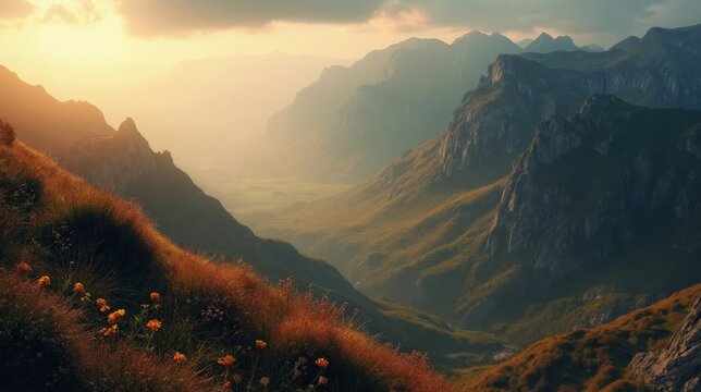 Cloudy dawn aerial view of the rugged Sierra de Enguera mountains.