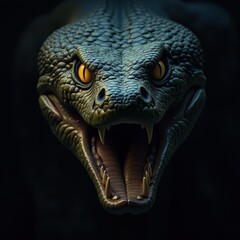 Obraz premium Menacing anaconda face with striking details