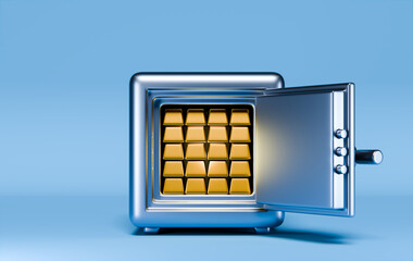 3D Safe with Neatly Stacked Gold Bars
