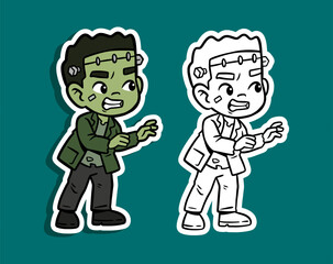 Cute Frankenstein's Monster Cartoon Sticker Illustration