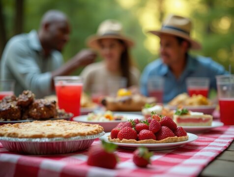 Family enjoying traditional Juneteenth foods outdoors