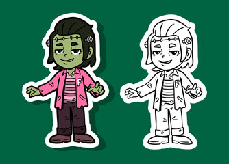 Cute Frankenstein Monster Cartoon Sticker
