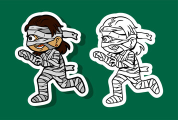 Cartoon Mummy Running Sticker for Halloween