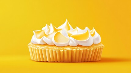 Lemon Meringue Cupcake with Yellow Background.