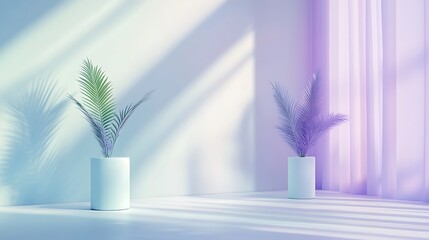 Sunlit Room with Plants, and Pastel Hues.