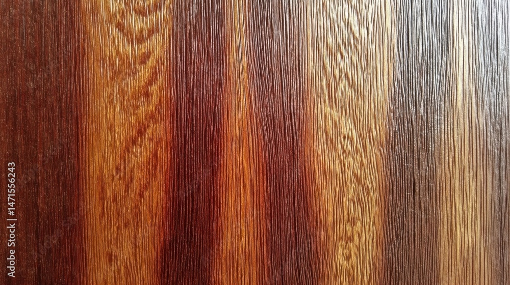 Poster closeup view of a textured wood surface with vertical grain, showcasing variations in brown and gold