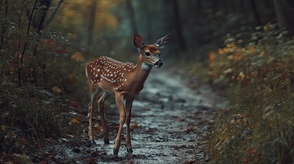 Fawn on Forest Path.