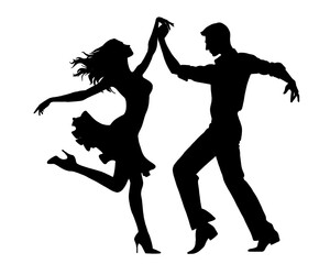 Silhouette of man and woman dancing, icon isolated on white background