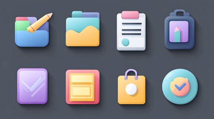 Colorful App Icons with Neumorphism Design. (1)