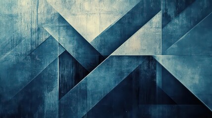 Abstract geometric design with angular shapes and a textured blue-gray background.